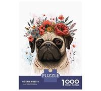 1000 Piece Jigsaw Puzzles for Adults Jigsaw Floral Pug Dog Flower Art Jigsaws for Adults Toy Wall Decor Staycation Kill Time Unique Birthday And Xmas Gifts 52x38cm/1000pcs