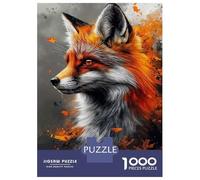 1000 Piece Jigsaw Puzzles for Adults Jigsaw Fox Portrait with Abstract Orange Splatters Puzzles for Adults Toy Wall Decor Perfect Decoration Challenging Game Gifts 52x38cm/1000pcs