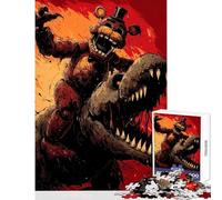 1000 Piece Jigsaw Puzzles for Adults Jigsaw Freddy Fazbear Riding A Dinosaur Fun Games for The Whole Family Educational Toy Suitable for Desktop Decoration (52X38cm)