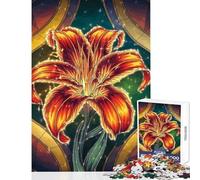 1000 Piece Jigsaw Puzzles for Adults Jigsaw Glowing Tiger Lily in Stained Glass Educational Games Home Art Decor DIY Toys Help The Brain Exercise (52X38cm)