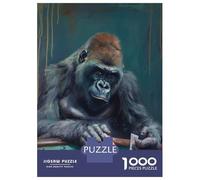 1000 Piece Jigsaw Puzzles for Adults Jigsaw Gorilla Playing Poker Game Adult Jigsaw Puzzle Toy Wall Decor A Work of Art Fun Activities at Home 52x38cm/1000pcs