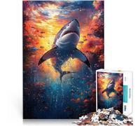 1000 Piece Jigsaw Puzzles for Adults Jigsaw Great White Shark Underwater Made of cardboard for ages 14 and over Hands-on Game gifts for friends and family。size：26x38cm/10.24x14.96inch