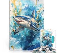 1000 Piece Jigsaw Puzzles for Adults Jigsaw Great White Shark Watercolor Für Familienspaß Perfekte Dekoration75x50cm