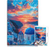 1000 Piece Jigsaw Puzzles for Adults Jigsaw Greece Santorini Pixel Art Practical Game Difficult Challenge Secret Santa Gifts Size 38x52cm