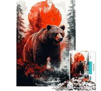1000 Piece Jigsaw Puzzles for Adults Jigsaw Grizzly Bear in Forest with Red Sun Puzzles for Adults Brain Teaser Game Analysis And Logic Unique Birthday And Xmas Gifts (Size 38x26cm)