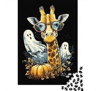 1000 Piece Jigsaw Puzzles for Adults Jigsaw Halloween Giraffe with Ghosts Jigsaw for Adults Relax Games Improve Memory Challenging Game Gifts 38x26cm/1000pcs