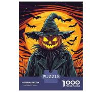1000 Piece Jigsaw Puzzles for Adults Jigsaw Halloween Pumpkin Scarecrow with Bats Adult Jigsaw Puzzle Family Game Stress Reliever Challenging Game Gifts 52x38cm/1000pcs