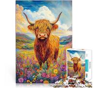 1000 Piece Jigsaw Puzzles for Adults Jigsaw Highland Cow in Meadow Help the brain exercise addictive toys to cultivate patience 38x52cm Enhance memory for Age 14+