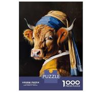 1000 Piece Jigsaw Puzzles for Adults Jigsaw Highland Cow Pearl Earring Adult Puzzles Relax Games Enhance Memory Challenging Game Gifts 52x38cm/1000pcs