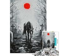 1000 Piece Jigsaw Puzzles for Adults Jigsaw Horse in Cemetery with Red Sun Jigsaws for Adults Relax Games Analysis And Logic Fun Activities at Home (Size 38x52cm)