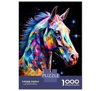 1000 Piece Jigsaw Puzzles for Adults Jigsaw Horse in Geometric Pattern Jigsaws for Adults DIY Toys Birthday Present Challenging Game Gifts 38x26cm/1000pcs
