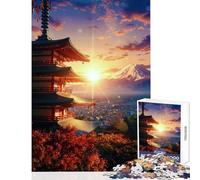 1000 Piece Jigsaw Puzzles for Adults Jigsaw Japanese Pagoda with Mount Fuji Sunset Toy Wall Decor Birthday Gift Hands-on Game Enhance Love between Couples Size 38x26cm