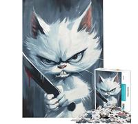 1000 Piece Jigsaw Puzzles for Adults Jigsaw Killer Cat Meme with Knife Toys Educational Games Practical Game Analysis And Logic Funny Gifts (Size 38x26cm)