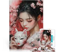 1000 Piece Jigsaw Puzzles for Adults Jigsaw Kitsune Mask and Cherry Blossoms Quizspiel Eltern-Kind-Interaktion52x38cm
