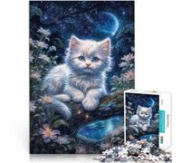 1000 Piece Jigsaw Puzzles for Adults Jigsaw Kitten dreaming in night Made of cardboard for ages 14 and over Learning Educational Toys Family Games Games Toys Gift。size：26x38cm/10.24x14.96inch