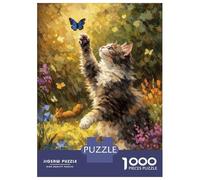 1000 Piece Jigsaw Puzzles for Adults Jigsaw Kitten Playing with Butterfly Puzzles for Adults Anti-Stress Toys Presents for Women Fun Activities at Home 52x38cm/1000pcs
