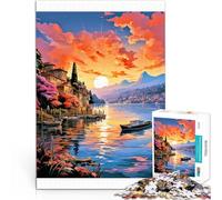 1000 Piece Jigsaw Puzzles for Adults Jigsaw Lake Como at sunset Made of wood for ages 14 and over Analysis and logic Birthday Gifts。size：50x75cm/19.68x29.52inch