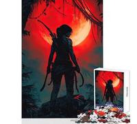1000 Piece Jigsaw Puzzles for Adults Jigsaw Lara Croft in Jungle with Red Moon Anti-Stress Toys Secret Santa Gifts for Educational Game Suitable for Desktop Decoration Size 38x52cm