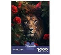 1000 Piece Jigsaw Puzzles for Adults Jigsaw Lion Jungle Red Flowers Puzzles for Adults Relax Games Birthday Present Christmas Birthday Gifts 52x38cm/1000pcs