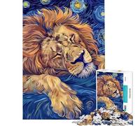 1000 Piece Jigsaw Puzzles for Adults Jigsaw Lion Sleeping in Starry Night Style Adult Jigsaw Puzzle Family Game Birthday Present Unique Birthday And Xmas Gifts (Size 38x26cm)