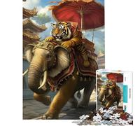 1000 Piece Jigsaw Puzzles for Adults Jigsaw Majestic Tiger Atop Royal Elephant Help The Brain Exercise Precision Cutting Impossible Game Suitable for Ages 14 And Up (38x26cm)