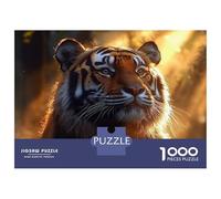 1000 Piece Jigsaw Puzzles for Adults Jigsaw Majestic Tiger Portrait in Golden Light Puzzles for Adults Fun Games Wall Art Fun at Home Activities, 52x38cm/1000pcs