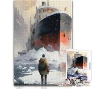 1000 Piece Jigsaw Puzzles for Adults Jigsaw Man Facing Frozen Ship Challenging Game Toys Difficult Challenge Gifts Ideas Size 38x26cm