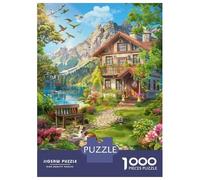 1000 Piece Jigsaw Puzzles for Adults Jigsaw Mountain Cabin with Flowers Jigsaws for Adults Relaxing Games Analysis And Logic Fun at Home Activities, 52x38cm/1000pcs
