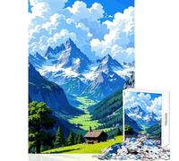 1000 Piece Jigsaw Puzzles for Adults Jigsaw Mountain Valley Landscape with Cabin Anti-Stress Toys Secret Santa Gifts for Educational Game Suitable for Desktop Decoration Size 38x26cm