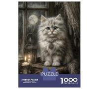 1000 Piece Jigsaw Puzzles for Adults Jigsaw Mystical White Cat with Full Moon Puzzles for Adults Relax Games Birthday Present Christmas Birthday Gifts 38x26cm/1000pcs