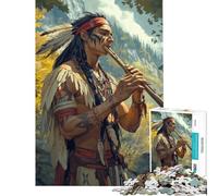 1000 Piece Jigsaw Puzzles for Adults Jigsaw Native American Flute Player Help The Brain Exercise Precision Cutting Impossible Game Suitable for Ages 14 And Up (38x52cm)