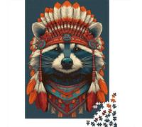 1000 Piece Jigsaw Puzzles for Adults Jigsaw Native American Raccoon Art Print Jigsaw for Adults Relax Games Improve Memory Challenging Game Gifts 70x50cm/1000pcs
