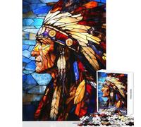 1000 Piece Jigsaw Puzzles for Adults Jigsaw Native American Stained Glass Educational Toy Great Gift Relax Games Fun at Home Activities, size 50x75cm