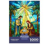 1000 Piece Jigsaw Puzzles for Adults Jigsaw Nativity Stained Glass Puzzles for Adults Brain Teaser Game Enhance Memory Fun Activities at Home 38x26cm/1000pcs