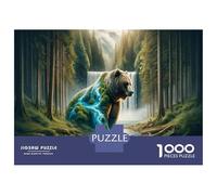 1000 Piece Jigsaw Puzzles for Adults Jigsaw Nature's Majesty Forest Bear Waterfall Puzzles for Adults Anti-Stress Toys Presents for Women Fun Activities at Home 38x26cm/1000pcs