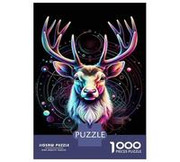 1000 Piece Jigsaw Puzzles for Adults Jigsaw Neon Deer Wall Art Print Puzzle for Adults Hands-on Game Analysis And Logic Challenging Game Gifts 52x38cm/1000pcs