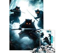 1000 Piece Jigsaw Puzzles for Adults Jigsaw Ninja Cats with Swords Hands-on Game Learning Educational Toys Birthday Gifts for The Whole Family (Size 75x50cm)