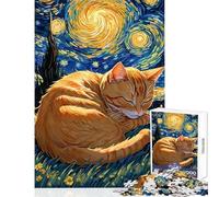 1000 Piece Jigsaw Puzzles for Adults Jigsaw Orange Tabby Cat Sleeping in Starry Night 1000 Piece Jigsaw Hands-on Game Great Gifts for Games Wall Art (38x52cm)