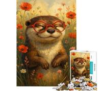 1000 Piece Jigsaw Puzzles for Adults Jigsaw Otter with Glasses in Flower Field Practical Game Toy Intellectual Game Art Work Gifts Birthday Present (Size 38x52cm)