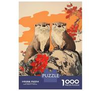 1000 Piece Jigsaw Puzzles for Adults Jigsaw Otters on Rocks with Flowers Puzzle for Adults Anti-Stress Toys For Family Fun Fun Activities at Home 70x50cm/1000pcs