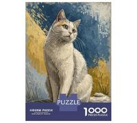 1000 Piece Jigsaw Puzzles for Adults Jigsaw Painting of A White Cat Sitting Adult Puzzles Toy Wall Decor Presents for Women Christmas Birthday Gifts 38x26cm/1000pcs