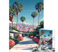 1000 Piece Jigsaw Puzzles for Adults Jigsaw Palm Springs Landscape with Pink Mountains Toy Wall Decor Birthday Gift Hands-on Game Enhance Love between Couples Size 38x26cm