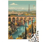 1000 Piece Jigsaw Puzzles for Adults Jigsaw Paris Cityscape with Eiffel Tower Jigsaw for Adults Relax Games Improve Memory Challenging Game Gifts 70x50cm/1000pcs
