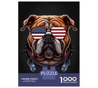 1000 Piece Jigsaw Puzzles for Adults Jigsaw Patriotic Bulldog USA Puzzles for Adults Brain Teaser Game Enhance Memory Fun Activities at Home 52x38cm/1000pcs