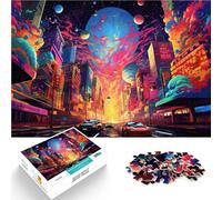 1000 Piece Jigsaw Puzzles for Adults Jigsaw Psychedelic New York Jigsaw Puzzle 26x38cm with Matching Poster and Trivia Sheet