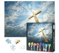 1000 Piece Jigsaw Puzzles for Adults Jigsaw Puzzle Game Christian Jesus Cross Print Vintage Sunshine Blue Sky Cloud Painting Sacred Nature Scenery Inspirational Faith Brain Teaser 27.5x19.7 Inch
