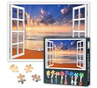 1000 Piece Jigsaw Puzzles for Adults Jigsaw Puzzle Game Window View Vibrant Ocean Shore Seafoam Wave Sunset Nature Realism Photography Multicolor Immersive Stress Relief Indoor Wall Art 27.5x19.7 in
