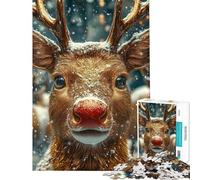 1000 Piece Jigsaw Puzzles for Adults Jigsaw Reindeer with Red Nose Teenager Puzzles Fun Games Pattern Assembly Unique Birthday And Xmas Gifts (Size 38x52cm)