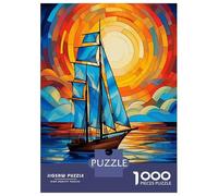 1000 Piece Jigsaw Puzzles for Adults Jigsaw Sailboat Stained Glass Puzzles for Adults Anti-Stress Toys Presents for Women Fun Activities at Home 38x26cm/1000pcs