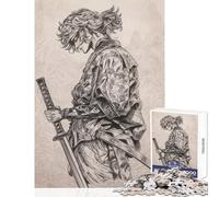 1000 Piece Jigsaw Puzzles for Adults Jigsaw Samurai Warrior with Sword Relaxing Games For Family Fun Home Decoration Toys Help The Brain Exercise (38X52CM)
